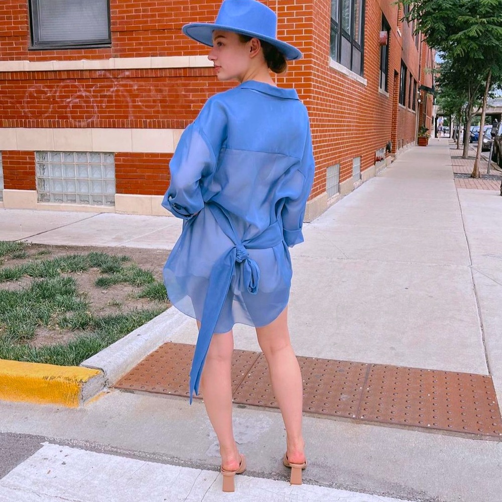 stix and roses sustainable organza shirt dress